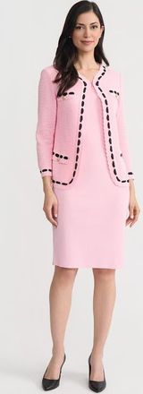 Ming Wang Heritage Faux Ribbon Trim Knit Jacket in Perfect Pink/black at Nordstrom, Size X-Large