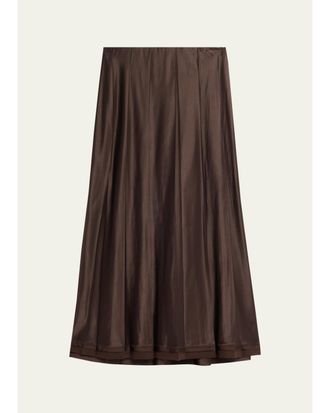 Vince Pleated Satin Midi Skirt