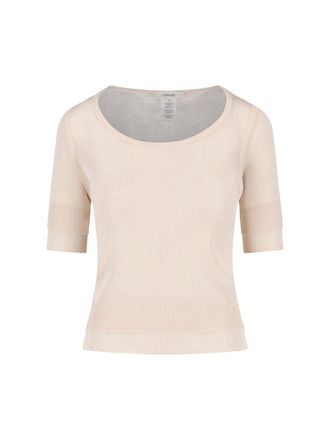 Christophe Lemaire Cream Viscose Silk Three-Quarter Sleeve T-Shirt