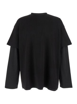 Jil Sander Black Crewneck T-Shirt With Logo Lettering On The Rear And Layered Design In Cotton Man