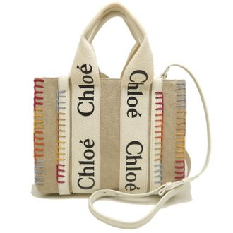 Chlo&eacute; White Linen Leather Tote Bag (Pre-Owned)