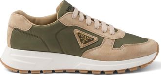 Prada enamel-triangle leather sneakers - men - Recycled Nylon/Leather/Rubber/Suede - 7 - Neutrals