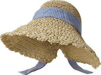 Generic Sun Hats for Women Summer Fedora Wide Rim Straw Beach Hat with Bowknot Breathable Travel Ladies Cap Elegant Bucket Hat Sun Visor Vacations Sweet Fores