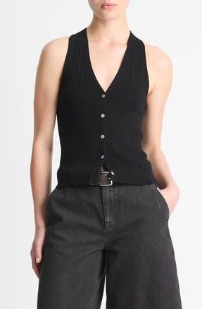 Vince Rib Button-Up Cotton Sweater Vest in Black at Nordstrom Rack, Size Medium