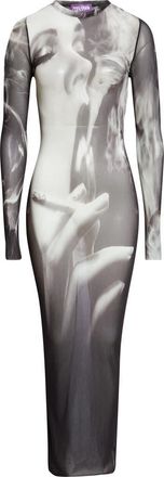 Jean Paul Gaultier Smoking Graphic Long Sleeve Mesh Body-Con Dress in Black/grey/white at Nordstrom, Size X-Large