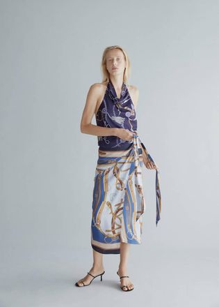 Mango Top halter stampato navy - Donna - S - MANGO