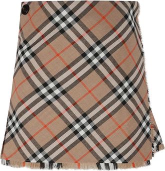 Burberry Check Wrap Rok - Dames - Korte rokken - Beige - XS - Wol - Rokken