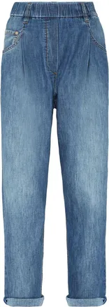 Brunello Cucinelli elasticated waistband tapered jeans - women - Cotton/Cotton/Eco Brass - 34 - Blue