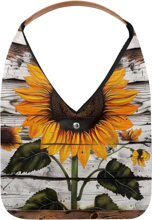 Generic Sunflower in Wood Board Reusable Lightweight Grocery Bags - Foldable Into Compact Pouch, Washable & Sturdy, Multipurpose for Shopping and Travel