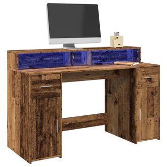 Berkfield Home Desk with LED Lights Old Wood 140x55x91 cm Engineered Wood in Brown | Size: 140 x 55 x 91 cm
