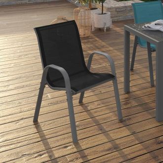 IDMarket Idmarket - Lote De 4 Sillas De Jard&iacute;n Apilables Lyma De Metal Y Textileno Mezcla De Colores Gris, Negro Y Azul
