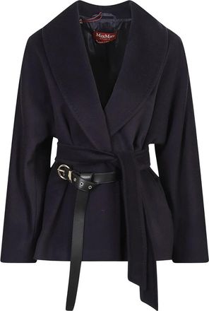 Max Mara Woljas - Dames - Jas met riem - Blauw - L - Wol - Jassen