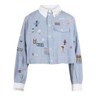 Sea NY Cropped Oxford Shirt - female - Sea NY - Shirts - Blue - S - Blouses & Shirts