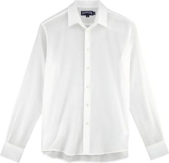 Vilebrequin Licht Solid Unisex Katoen Voile Shirt - Heren - Zakelijke Overhemden - Wit - M - Katoen - Overhemden
