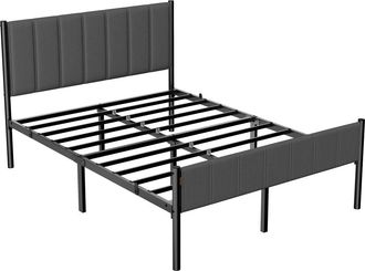 Vasagle Cama doble con cabecero tapizado de metal color gris