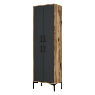 Dmora Aparador Alphard, Buf&eacute; De Sal&oacute;n, Aparador De Sal&oacute;n, Despensa De Cocina, 60x35h200 Cm, Nogal Y Antracita, Con Embalaje Reforzado - Dmora