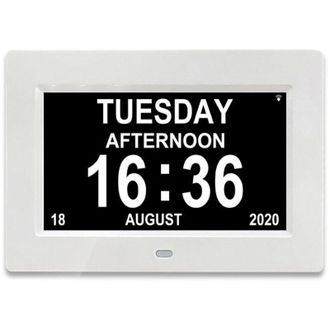 OEM Reloj Digital - Pantalla De 7 Pulgadas Negro Sobre Blanco - Mostrando D&iacute;a Semana Mes Sin Abreviaturas - 8 Idiomas - Modo 12/24 Horas - 1 Unidad