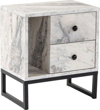 Dmora Comodino Rhiannon, Comò basso, Tavolino da notte, Mensola da letto, 45x30 h50 cm, Marmo e Nero - Dmora