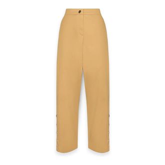 Elena Miro Broeken, Dames, Beige, 6Xl, Katoen, Gabardine Broek met Knopen