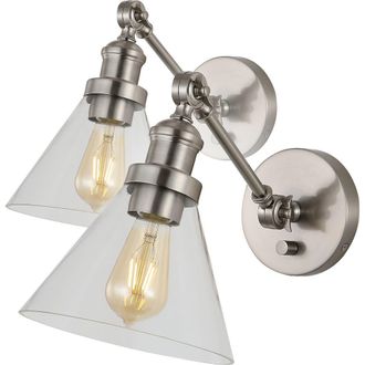 Jonathan Y Designs Cowie 8 Iron/Glass Adjustable LED Wall Sconce in Nickel at Nordstrom