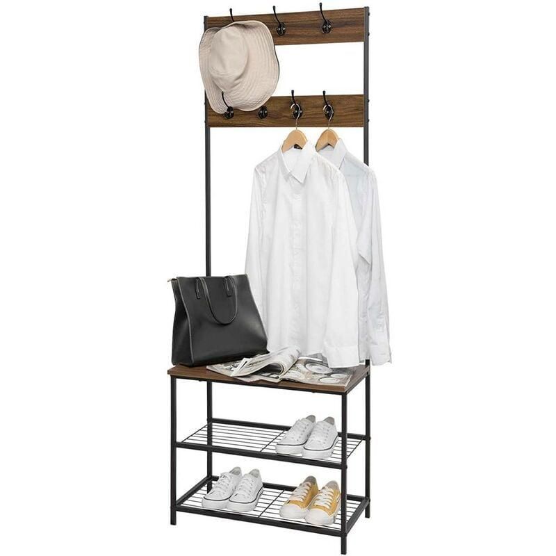 Appendiabiti Con Scaffali WOLTU - Guardaroba In Legno E Metallo, Rovere Chiaro, 167x90x40 Cm, Con Ripiani Laterali - Foto 6