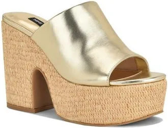 Nine West Olley Platform Slide Sandal in Gold 710 at Nordstrom, Size 7.5