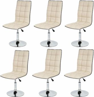 Hhg Hhg - Juego De 6 Sillas De Comedor 834, Silla De Cocina, Regulable En Altura, Giratoria, Cuero Sint&eacute;tico Con Certificaci&oacute;n Mvg, Color Crema