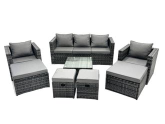 Fimous 9 Seater Patio Lounge Sofa Set with 4 Footstool in Dark Grey