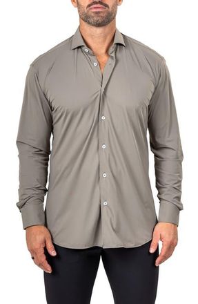 Maceoo Eins Shaped Fit Marthy3015 Green Knit Button-Up Shirt at Nordstrom, Size 6