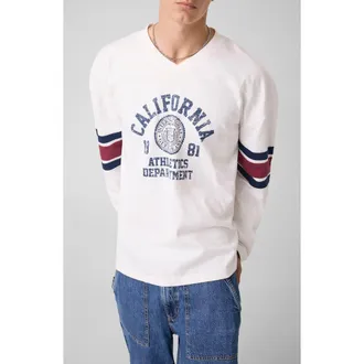 Guess Graphic Long Sleeve Hockey Jersey in White at Nordstrom, Size Xx-Large