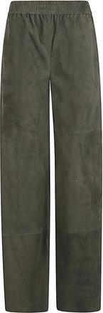 Via Masini 80 Leren Wijde Pijp Broek Bruin - Dames - Straight fit broeken - Groen - M - Broeken