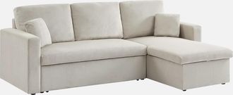Sweeek Sweeek - Sof&aacute; Cama De Pana De 3 Plazas, Ida Pana, Gris Beige, 219x84x68 Cm