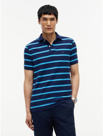 Tommy Hilfiger Mens Regular Fit Striped Wicking Polo - Navy - XXXL
