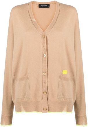 Dsquared2 distressed contrast-trim cardigan - women - Cashmere/Virgin Wool/Polyester - M - Brown