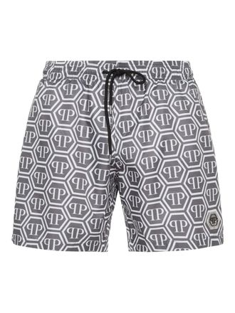 Philipp Plein hexagon jacquard swim shorts - Blue