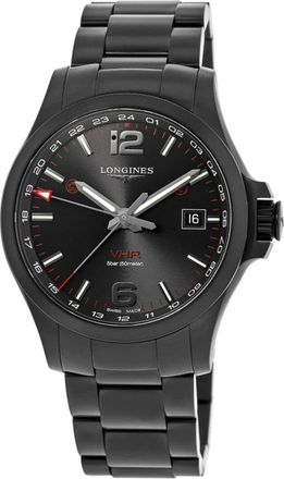 Longines Conquest V. H.P. GMT 43mm Black PVD Mens Watch L3.728.2.56.6