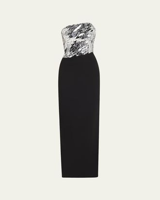 Pamella Roland Asymmetric Strapless Mirrored Crepe Column Gown