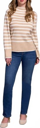 Tribal Funnel Neck Stripe Sweater In Heather Latte