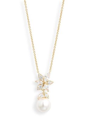Nadri Under the Sea Cubic Zirconia & Faux Pearl Pendant Necklace in Gold at Nordstrom
