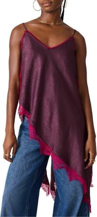 Steve Madden Margan Lace Trim Asymmetrical Hem Camisole in Deep Fig at Nordstrom, Size X-Small