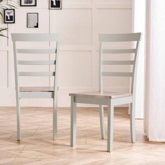 Furniturebox 2x Whitby Whitewashed & Grey Solid Wood Dining Chairs in White