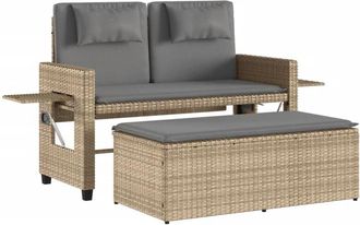 vidaXL Sill&oacute;n Reclinable De Jard&iacute;n Con Cojines Rat&aacute;n Sint&eacute;tico Beige Vidaxl