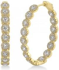 Allurez Diamond Halo Oval Inside Out Hoop Earrings 14k Yellow Gold (4.14ct)