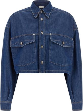 Versace Chambray Denim Crop Shirt - Dames - Spijkeroverhemden - Blauw - S - Denim - Overhemden