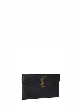 Saint Laurent Womens Envelope Pouch Uptown Grain-Embossed Leather Black Calfskin