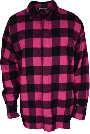 Palm Angels Overhemden, Heren, Roze, M, Katoen, Check Print Logo Shirt