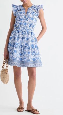 Vineyard Vines Abigail Flutter Sleeve Cotton Minidress in Indie Floral White at Nordstrom, Size X-Large