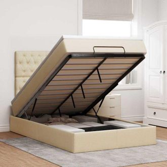 vidaXL Estructura De Cama Otomana Con Colch&oacute;n Tela Crema 120x200 Cm Vidaxl