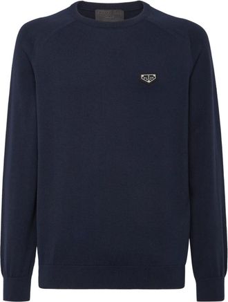 Philipp Plein Pullover Round Neck LS - Heren - Ronde hals truien - Blauw - XS - Katoen - Truien & Vesten
