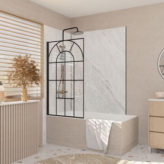 Aurlane Aurlane - Mampara De Ba&ntilde;era 75x130cm - Vidrio 4mm Serigraf&iacute;ado - Perfil Negro